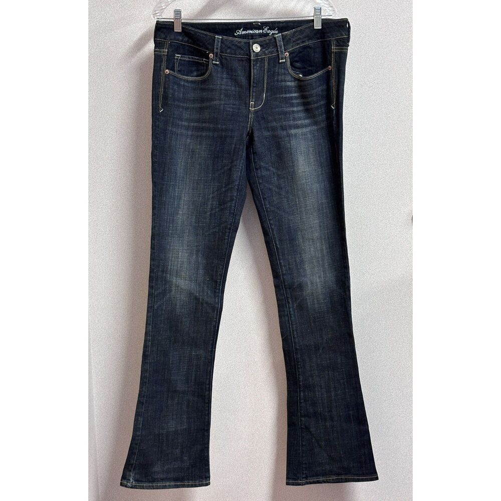American Eagle Skinny Kick Jeans Dark Wash Bootcut Flare Stretch Size 12 Long